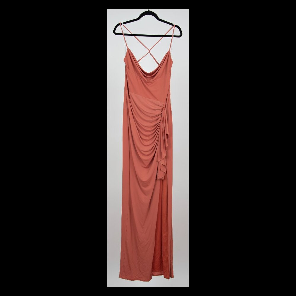 Katie May Los Angeles Orange Ruched Side Slit Lo-Back Maxi Dress XL EUC